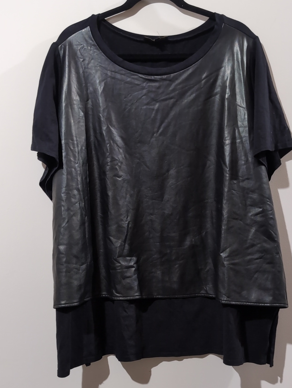 DC Black Faux-Leather Front Short Sleeve Top